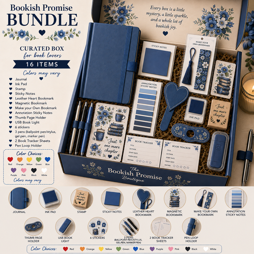 Bookish Promise Bundle blue themed curated box with 16 items and color choices