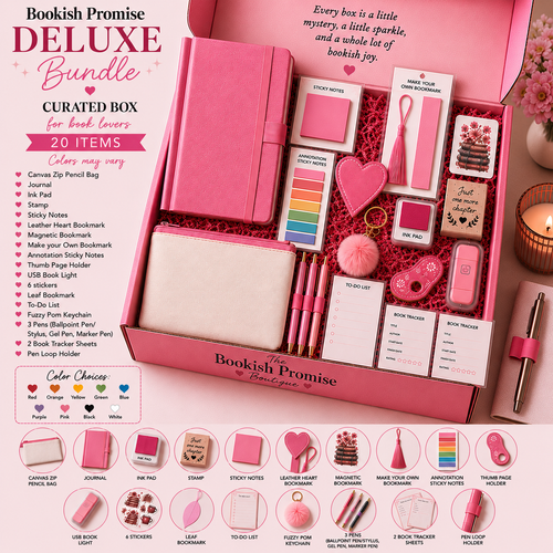 Bookish Promise DELUXE Bundle pink curated box with 20 items and color choices