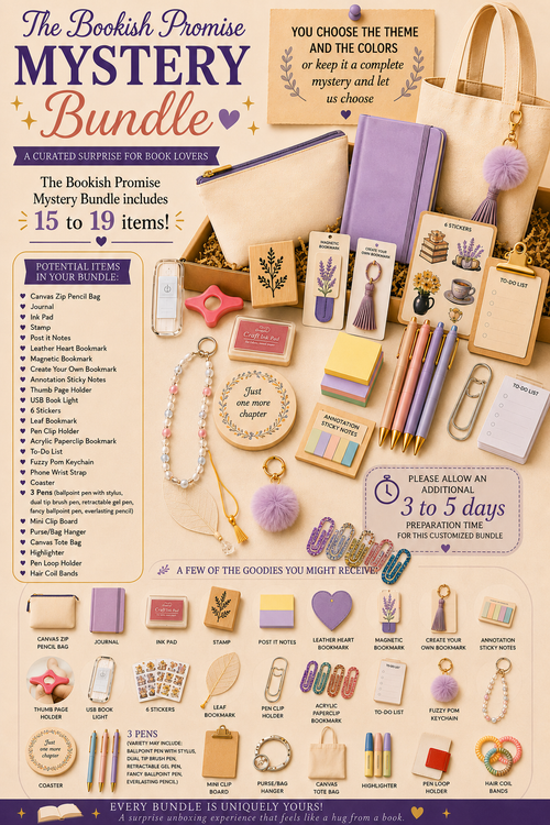 Bookish Promise MYSTERY Bundle with 15 to 19 customizable bookish items