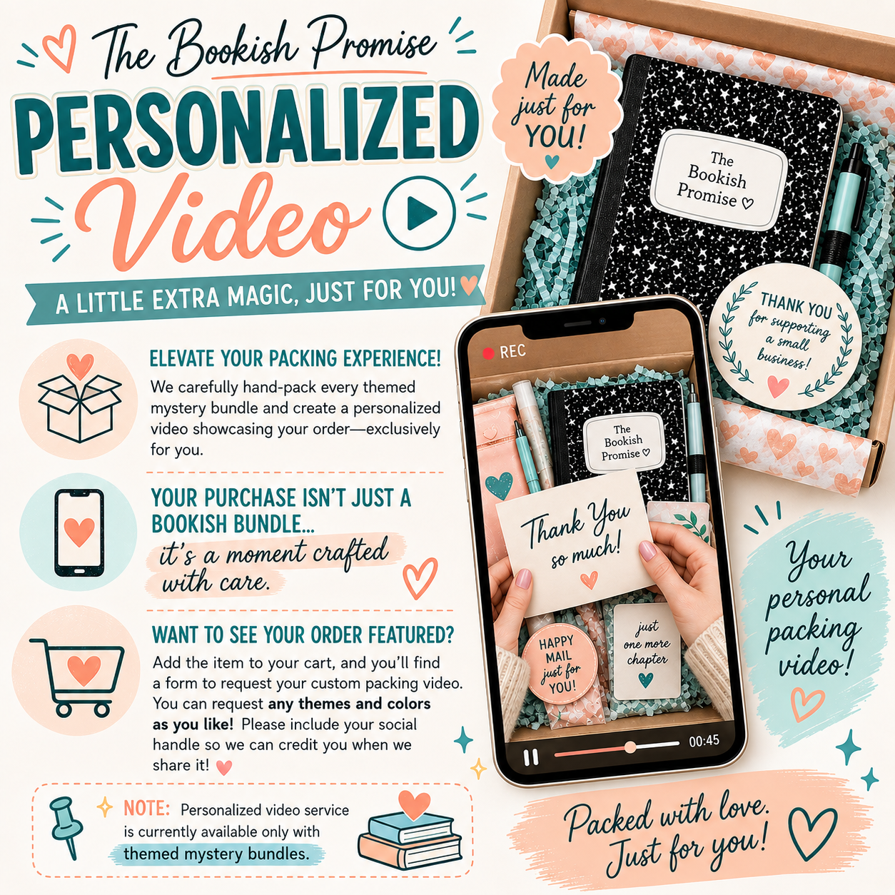 Personalized packing video for themed mystery bundles