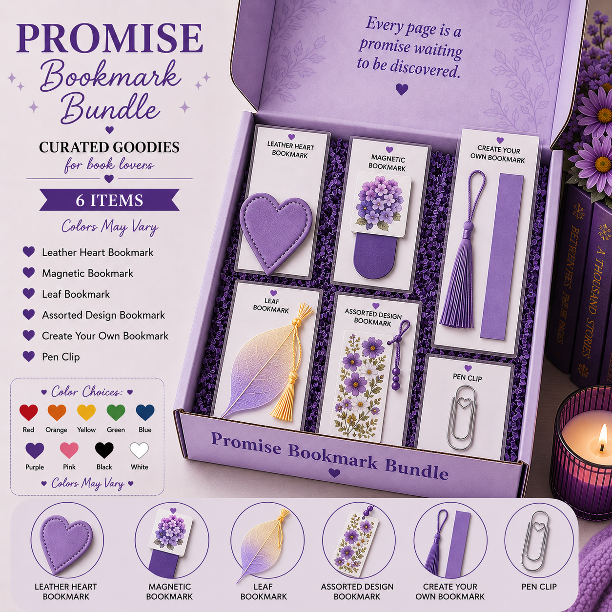 Promise Bookmark Bundle purple themed curated set with 6 items and color choices
